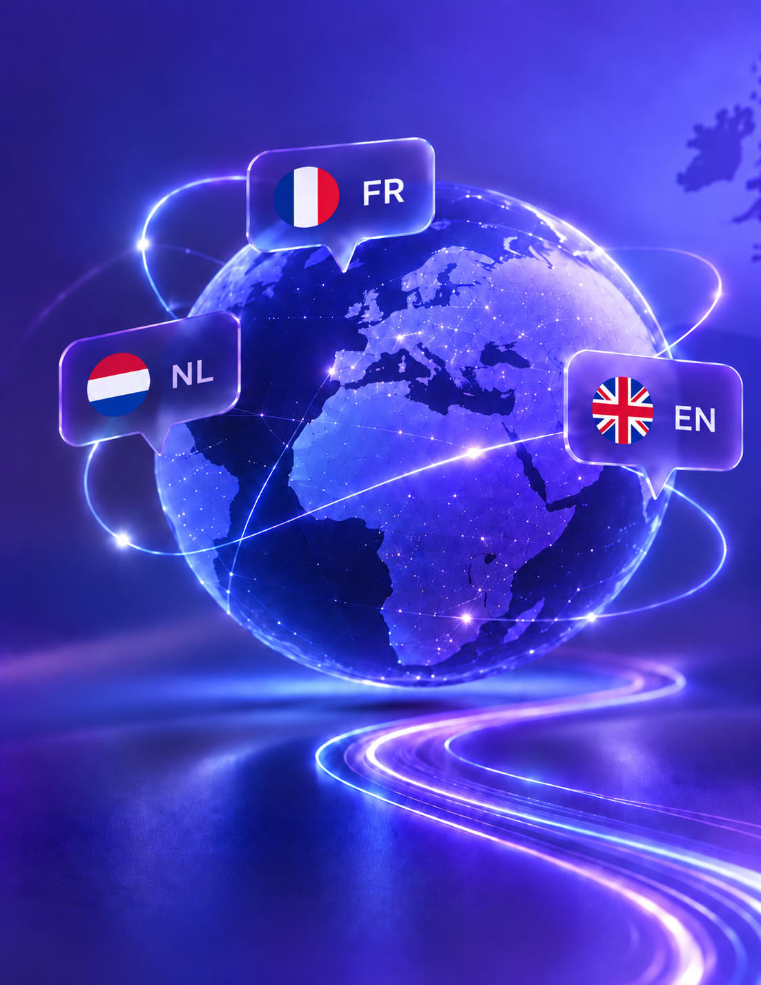Globe connecté représentant le Back Office trilingue français, néerlandais et anglais