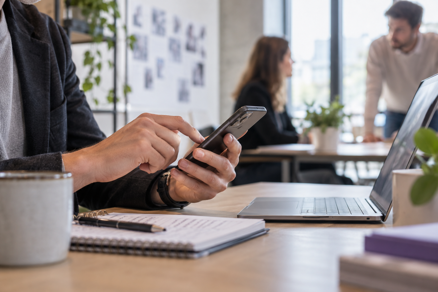 Utilisation professionnelle d’un smartphone au bureau
