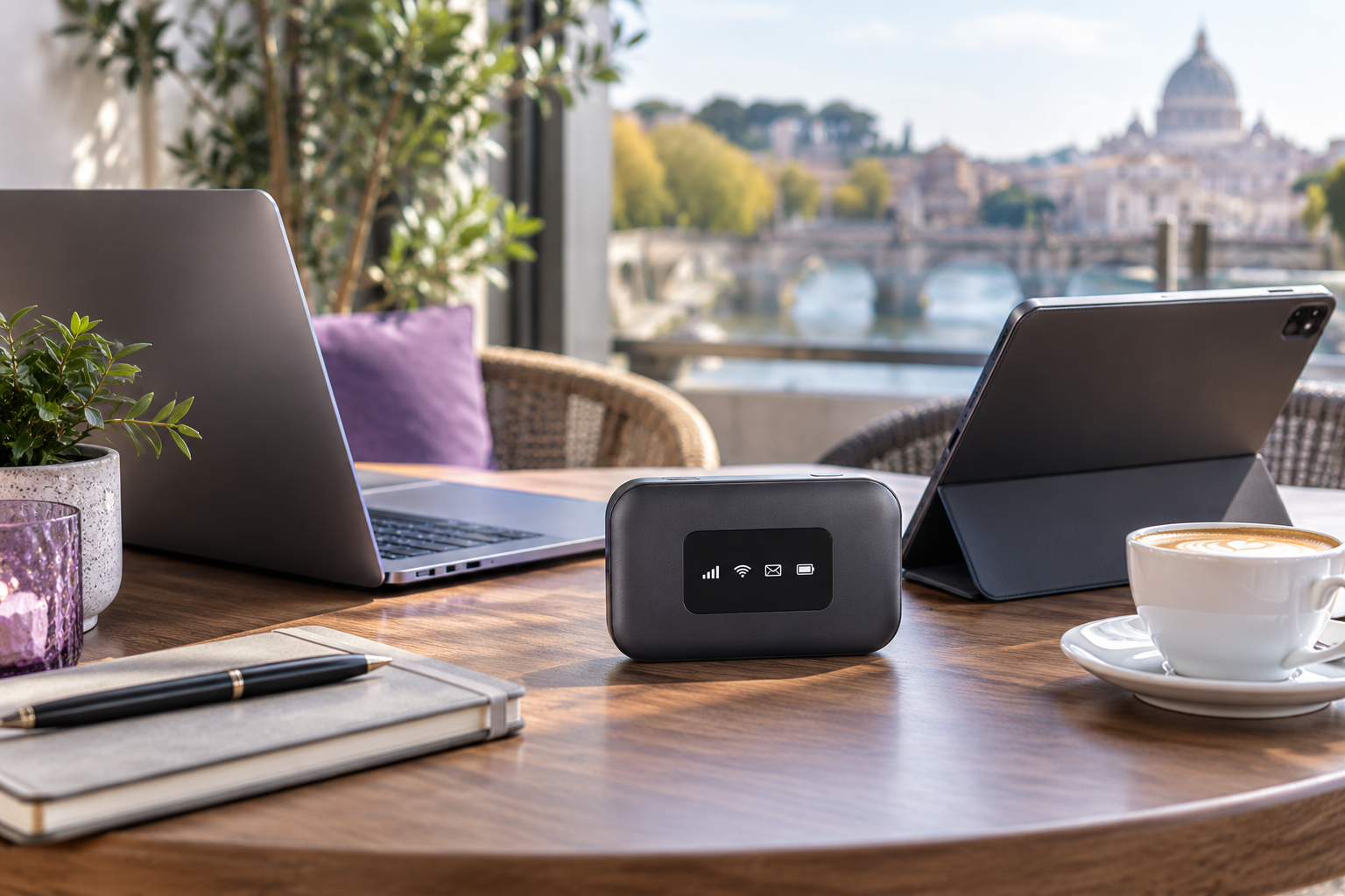 Ordinateur et tablette connectés avec un routeur mobile