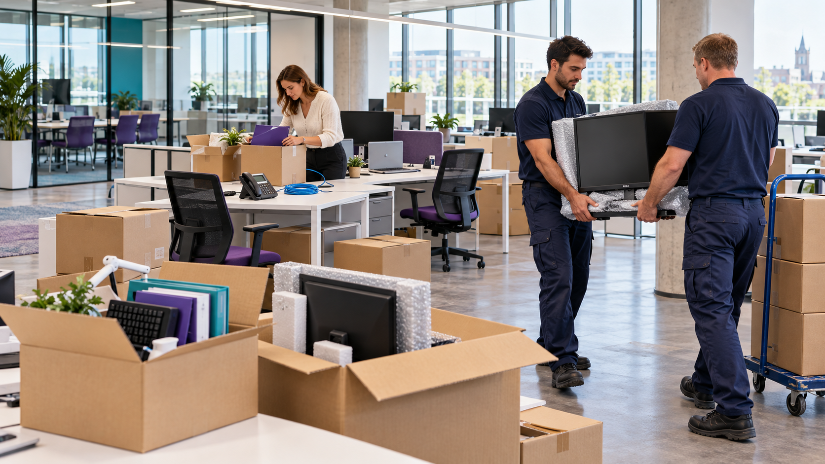 Déménagement de bureaux professionnels : cartons et installation des équipements dans les nouveaux locaux